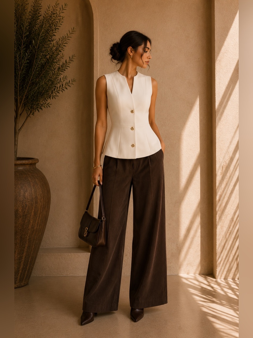 Commense White Three Button V-Neck Tailored Vest S | Corpcore